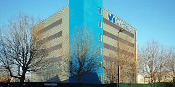 OVHcloud building with the company logo on its facade, rue Kellermann, Roubaix, France