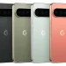 Four Google Pixel 11 Pro XL phones in different colors seen from the back, showing the camera bar and the G logo