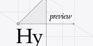 Tencent cover graphic for Hy4 preview: the letters Hy in large black serif type and the word preview in italics on a light grey background with dashed geometric lines, axes and a hatched triangle, under the spaced word Tencent